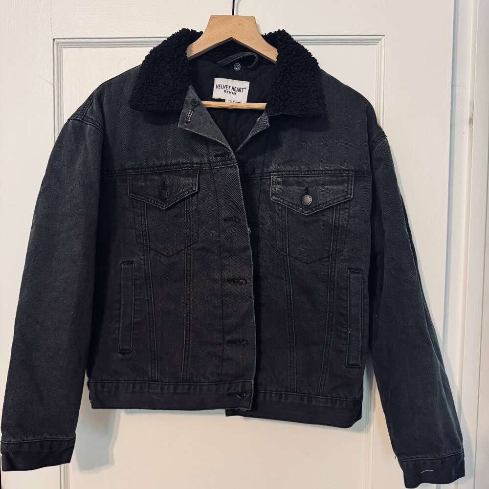 Black Lined Denim Jacket - S